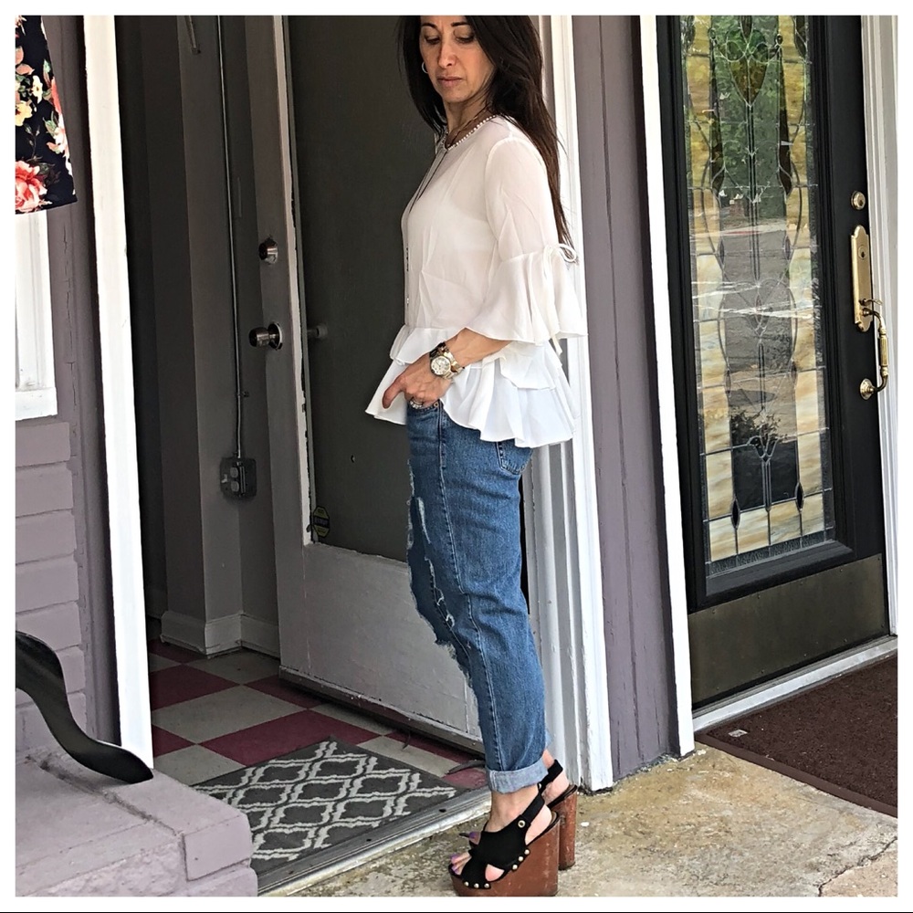 PARIS layered bell sleeves pearl trim blouse - Picture 5 of 8